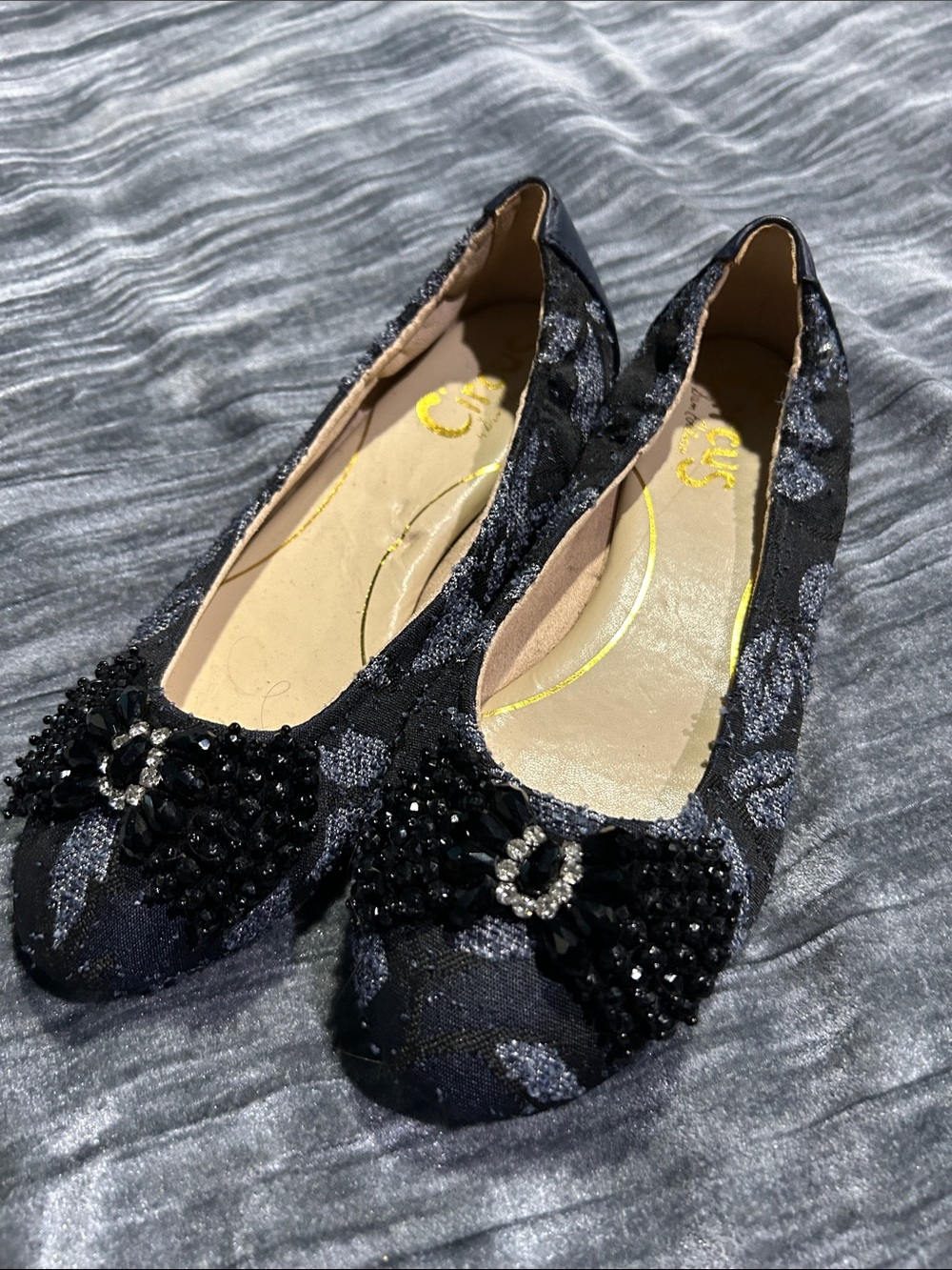Circus by Sam Edelman Black and Gray Beaded Bow Ballet Flats - Women